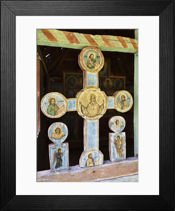 Framed Print : Traditional wooden crossroad crucifix, Bunesti, Valcea county