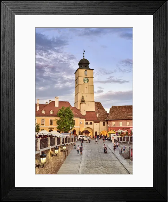 Framed Print : Old Town Hall Tower (Council Tower) and Piata Mica at dusk. Sibiu, Transylvania. Romania Framed Print : Old Town Hall Tower (Council Tower) and Piata Mica at dusk. Sibiu, Transylvania. Romania