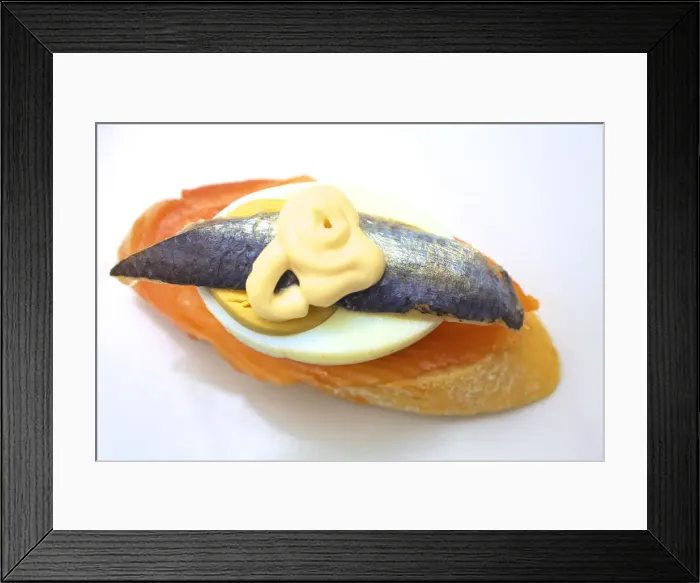 Framed Print : Anchovy, Egg, Salmon and Mayonnaise Tapas Framed Print : Anchovy, Egg, Salmon and Mayonnaise Tapas