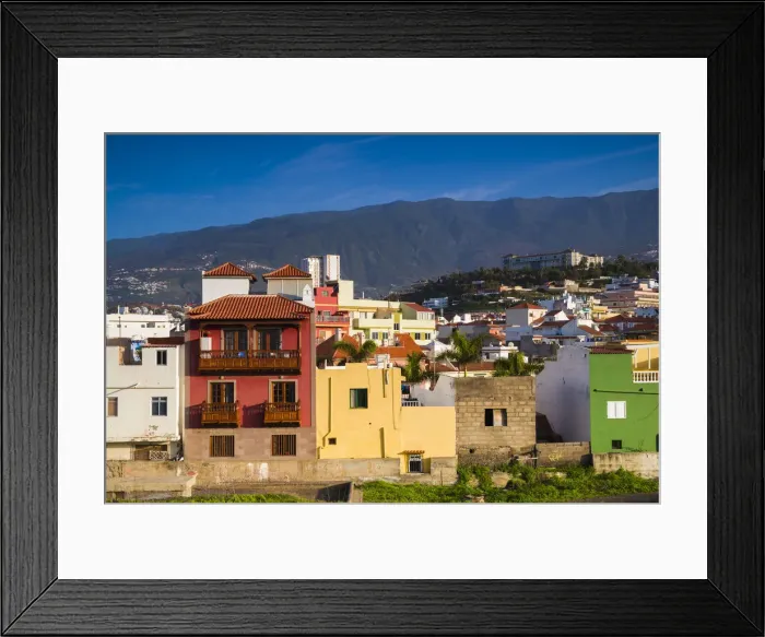 Framed Print : Spain, Canary Islands, Tenerife, Puerto de la Cruz, waterfront houses