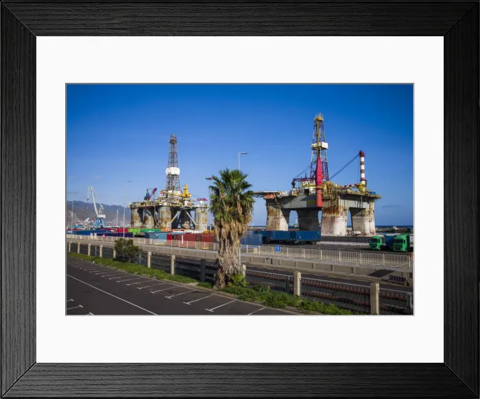 Framed Print : Spain, Canary Islands, Tenerife, Santa Cruz de Tenerife, oil drilling rigs in the port Framed Print : Spain, Canary Islands, Tenerife, Santa Cruz de Tenerife, oil drilling rigs in the port