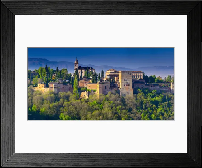 Framed Print : Spain, Andalucia, Granada Province, Granada, Alhambra Palace and Sierra Nevada mountains