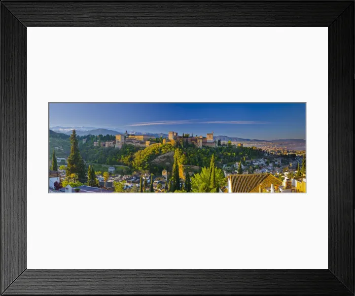 Framed Print : Spain, Andalucia, Granada Province, Granada, Alhambra Palace and Sierra Nevada mountains