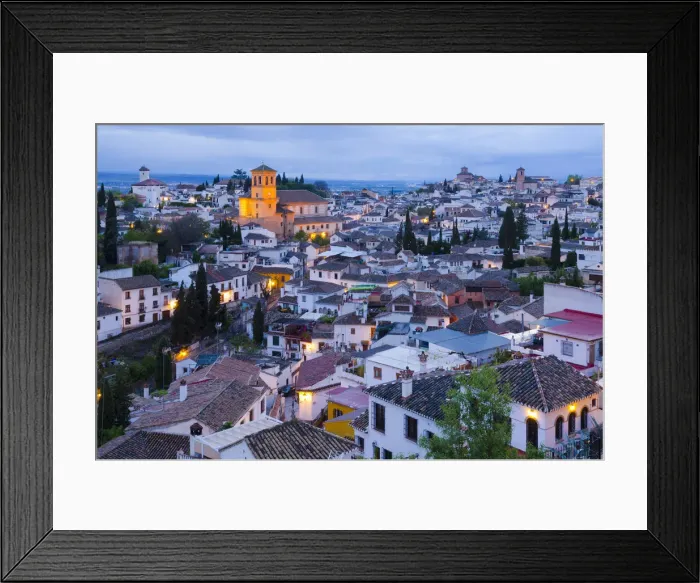 Framed Print : Spain, Andalucia, Granada Province, Granada, Sacromonte and Albaicin Districts, far Framed Print : Spain, Andalucia, Granada Province, Granada, Sacromonte and Albaicin Districts, far