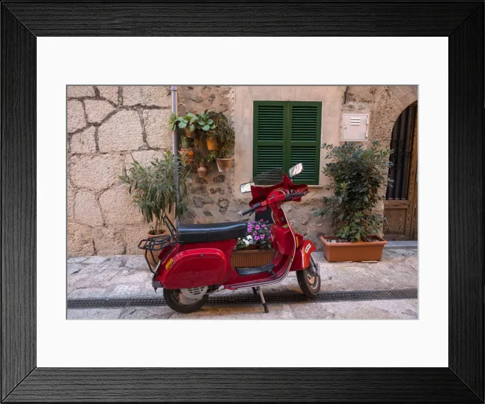 Framed Print : Vespa in the street in Valldemossa, Serra de Tramuntana, Mallorca (Majorca), Balearic