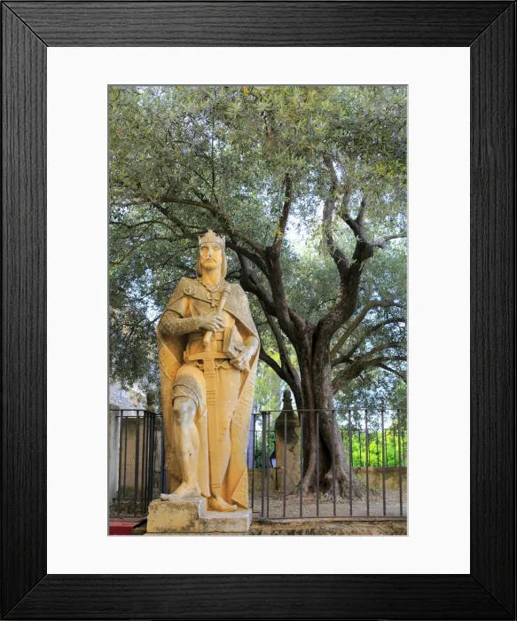 Framed Print : Statue of King Alfonso X at the entrance of Alcazar of the Christian Kings (Alcazar Framed Print : Statue of King Alfonso X at the entrance of Alcazar of the Christian Kings (Alcazar