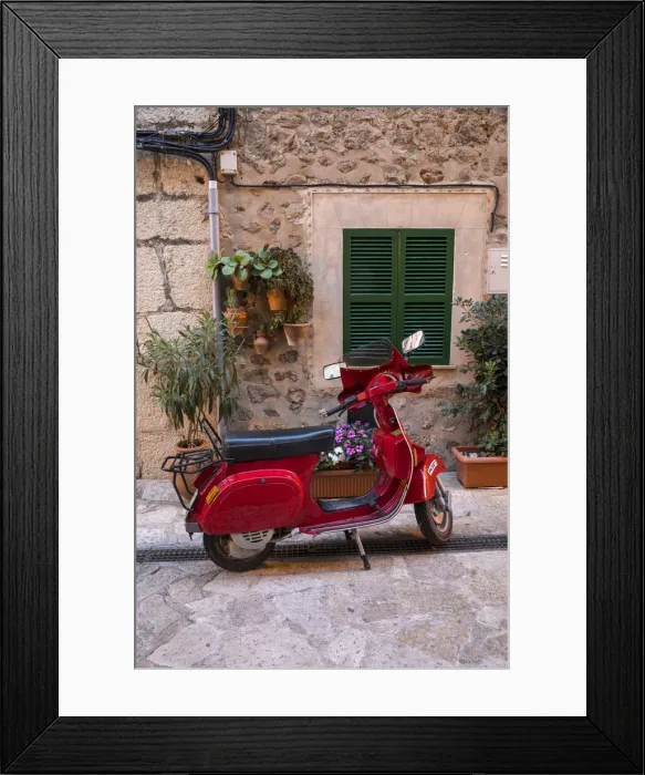 Framed Print : Vespa in the street in Valldemossa, Serra de Tramuntana, Mallorca (Majorca), Balearic Framed Print : Vespa in the street in Valldemossa, Serra de Tramuntana, Mallorca (Majorca), Balearic