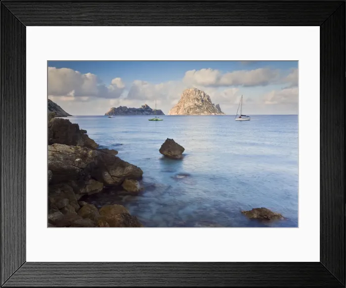 Framed Print : View of the rocky islet of Es Vedra from Cala d Hort, near Sant Antoni, Ibiza