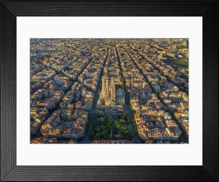 Framed Print : Spain, Catalunya, Barcelona, Aerial view of Eixample district and Sagrada Familia Framed Print : Spain, Catalunya, Barcelona, Aerial view of Eixample district and Sagrada Familia