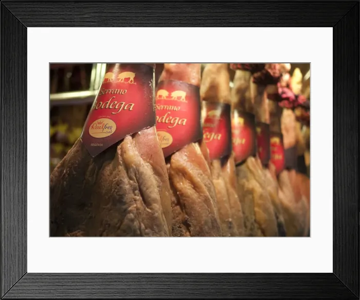 Framed Print : Smoked hams, La Boqueria Market, Barcelona, Spain