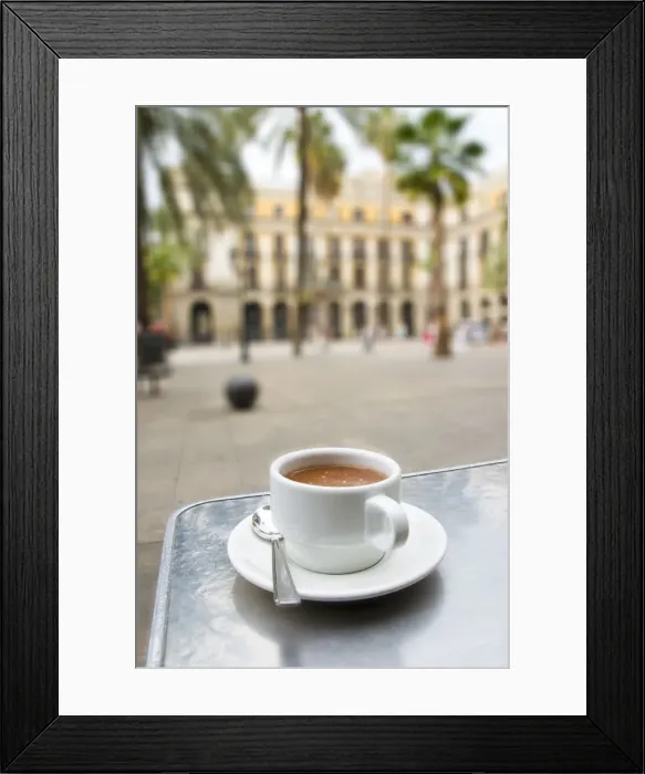 Framed Print : Spain, Barcelona, Placa Reial, cup of coffee Framed Print : Spain, Barcelona, Placa Reial, cup of coffee