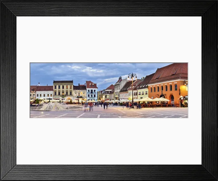 Framed Print : Houses and restaurants in Piata Sfatului (Council Square). Brasov, Romania Framed Print : Houses and restaurants in Piata Sfatului (Council Square). Brasov, Romania
