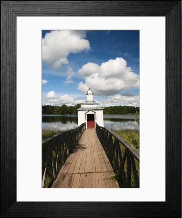 Framed Print : Monastic bath on Pogostskoye Lake, Pokrovo-Tervenichesky Monastery, Leningrad region