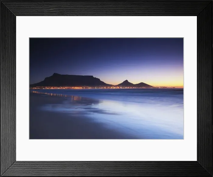 Framed Print : View of Table Mountain at dusk from Milnerton beach, Cape Town, Western Cape, South Framed Print : View of Table Mountain at dusk from Milnerton beach, Cape Town, Western Cape, South