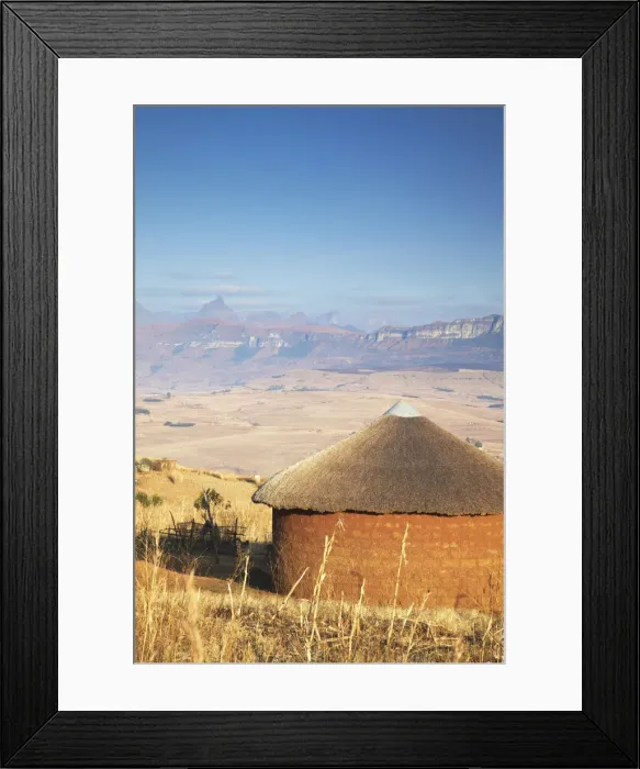 Framed Print : Village hut with Cathedral Peak in background, Ukhahlamba-Drakensberg Park, KwaZulu-Natal Framed Print : Village hut with Cathedral Peak in background, Ukhahlamba-Drakensberg Park, KwaZulu-Natal