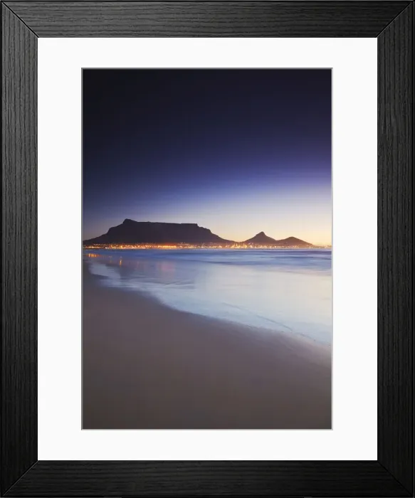Framed Print : View of Table Mountain at sunset from Milnerton beach, Cape Town, Western Cape, South Framed Print : View of Table Mountain at sunset from Milnerton beach, Cape Town, Western Cape, South