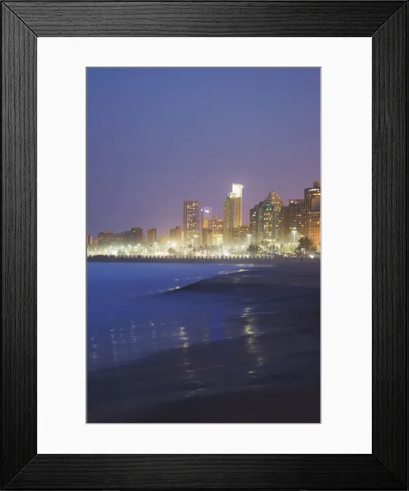 Framed Print : Durban skyline and beachfront at dusk, KwaZulu-Natal, South Africa Framed Print : Durban skyline and beachfront at dusk, KwaZulu-Natal, South Africa