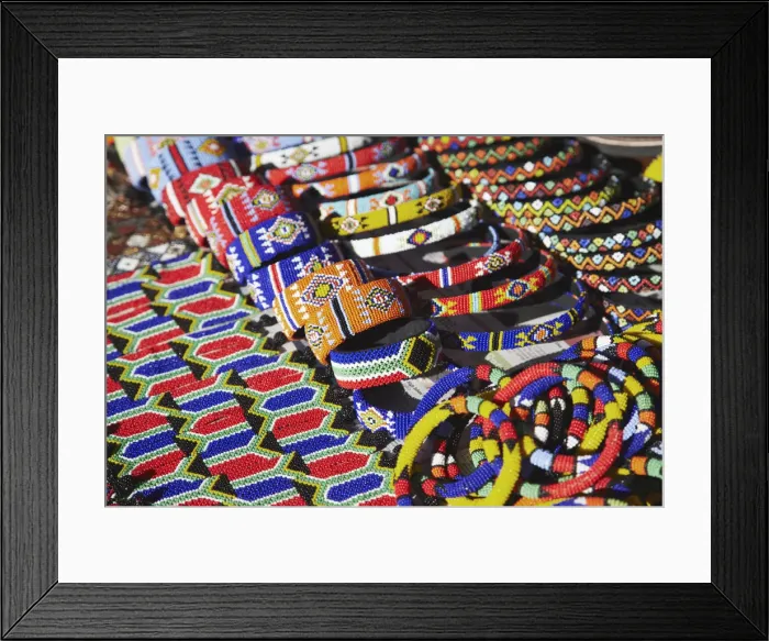 Framed Print : Colourful traditional African souvenirs on beachfront, Durban, KwaZulu-Natal, South Framed Print : Colourful traditional African souvenirs on beachfront, Durban, KwaZulu-Natal, South