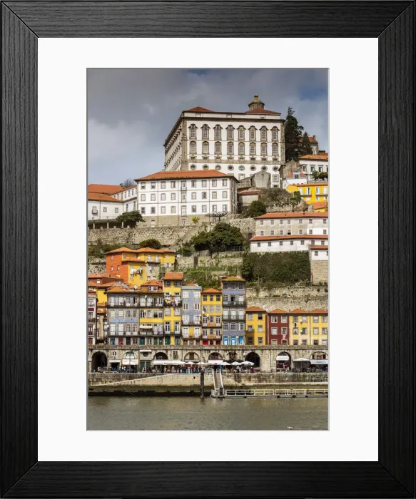 Framed Print : View over the colorful buildings of Ribeira district and Episcopal Palace, Porto Framed Print : View over the colorful buildings of Ribeira district and Episcopal Palace, Porto