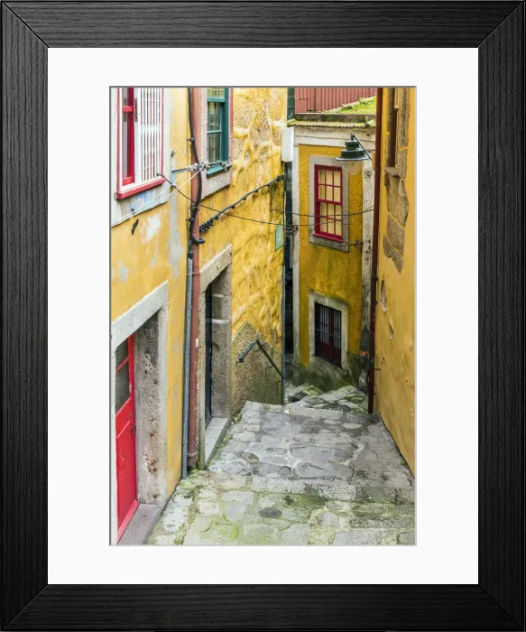Framed Print : Scenic street in Ribeira district, Porto, Portugal Framed Print : Scenic street in Ribeira district, Porto, Portugal