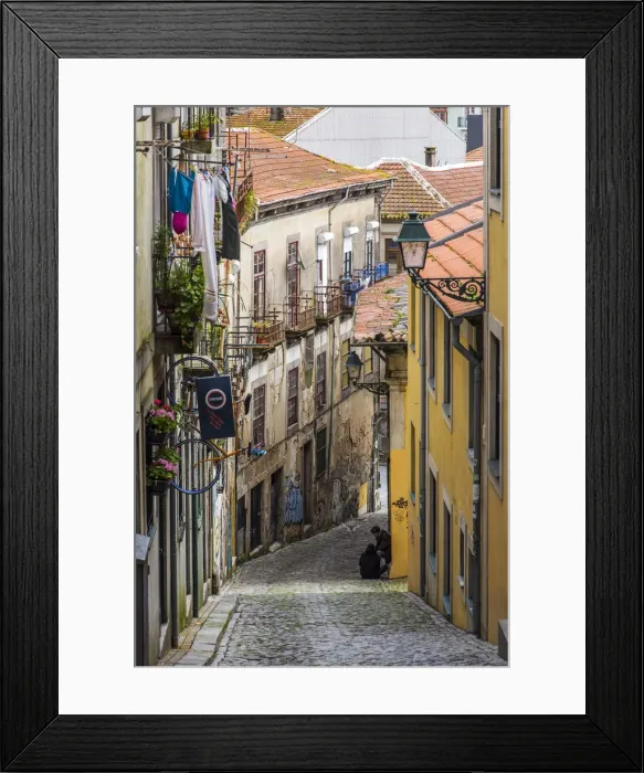 Framed Print : Scenic steep street in Ribeira district, Porto, Portugal