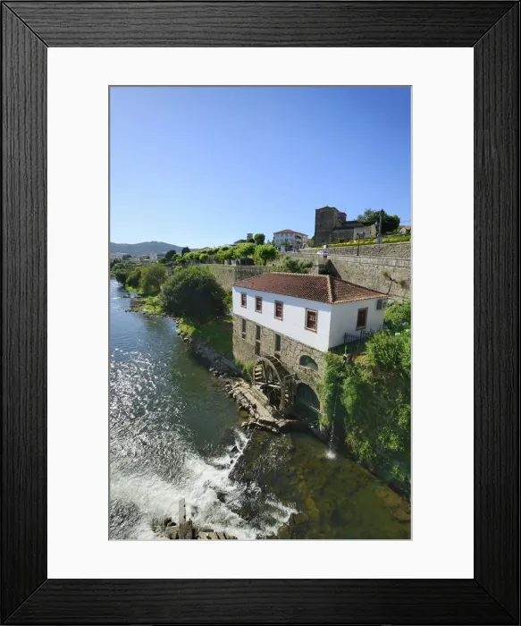 Framed Print : An old watermill (Casa da Azenha) in the Cavado river, nowadays a Help Point for Framed Print : An old watermill (Casa da Azenha) in the Cavado river, nowadays a Help Point for