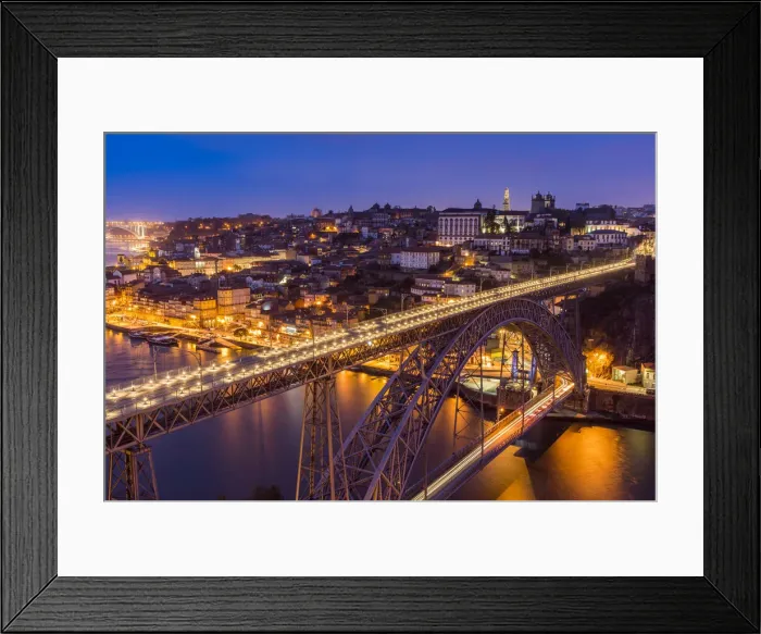 Framed Print : Dom Luis I bridge and city skyline at dusk, Porto, Portugal Framed Print : Dom Luis I bridge and city skyline at dusk, Porto, Portugal