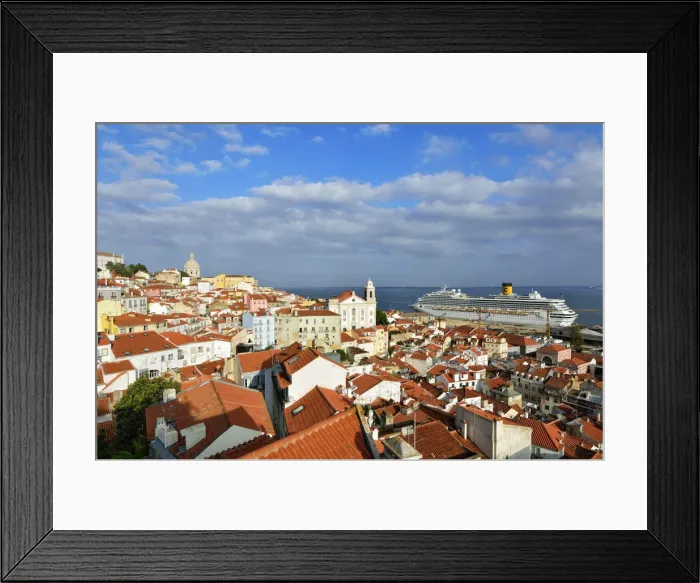 Framed Print : The traditional and moorish Alfama district and a cruise ship on the Tagus river. Lisbon Framed Print : The traditional and moorish Alfama district and a cruise ship on the Tagus river. Lisbon