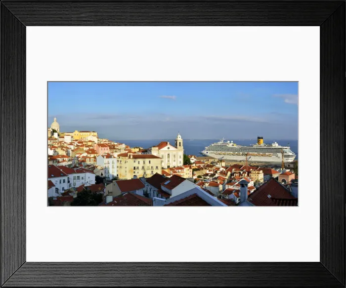 Framed Print : The traditional and moorish Alfama district and a cruise ship on the Tagus river. Lisbon Framed Print : The traditional and moorish Alfama district and a cruise ship on the Tagus river. Lisbon