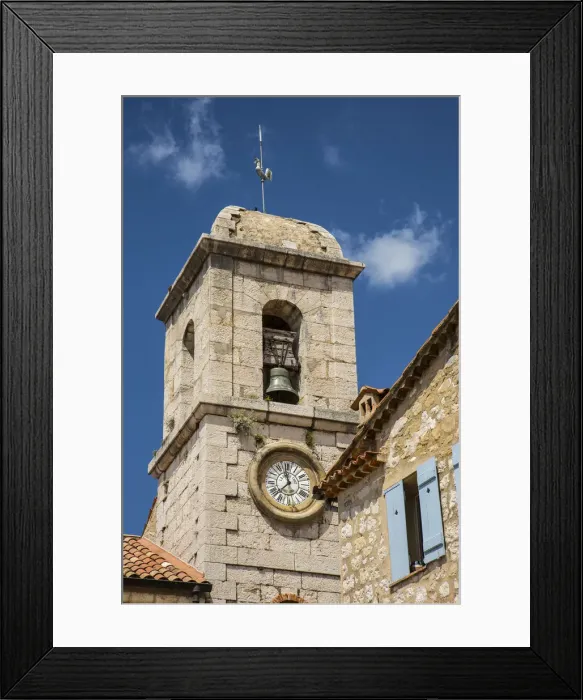 Framed Print : Church bell tower, Gourdon, Alpes-Maritimes, Provence-Alpes-Cote D Azur, French Framed Print : Church bell tower, Gourdon, Alpes-Maritimes, Provence-Alpes-Cote D Azur, French