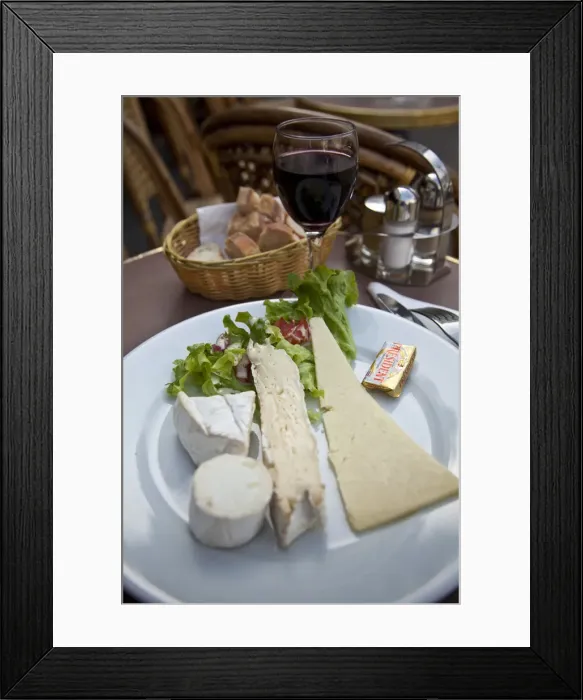 Framed Print : Cheese and wine in cafe / Bistro, Latin Quarter, Paris, France Framed Print : Cheese and wine in cafe / Bistro, Latin Quarter, Paris, France