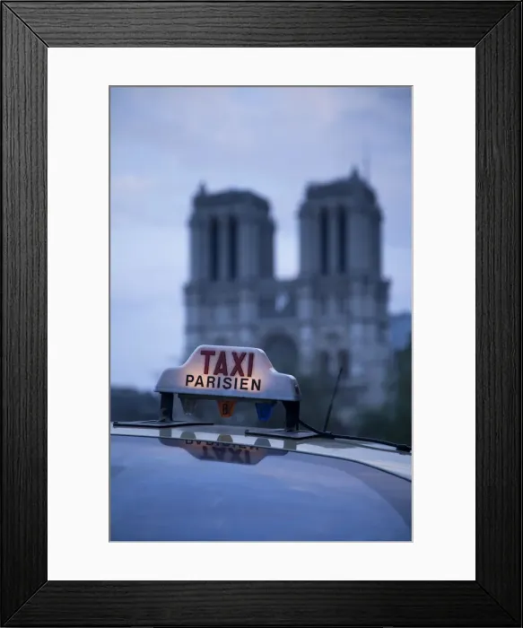 Framed Print : Notre Dame Cathedral & Taxi, Paris, France Framed Print : Notre Dame Cathedral & Taxi, Paris, France