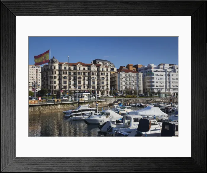 Framed Print : Spain, Cantabria Region, Cantabria Province, Santander, waterfront buildings