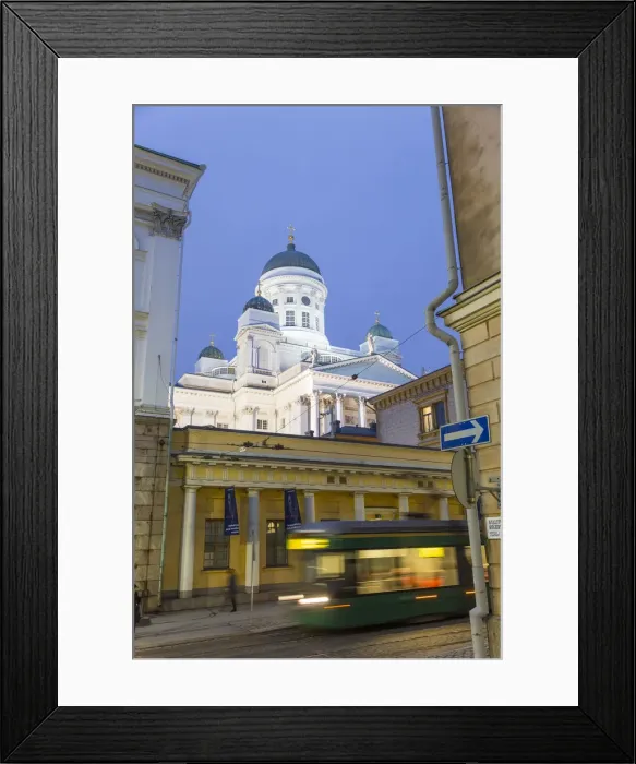 Framed Print : Tram & Lutheran cathedral, at dusk, Helsinki, Finland Framed Print : Tram & Lutheran cathedral, at dusk, Helsinki, Finland