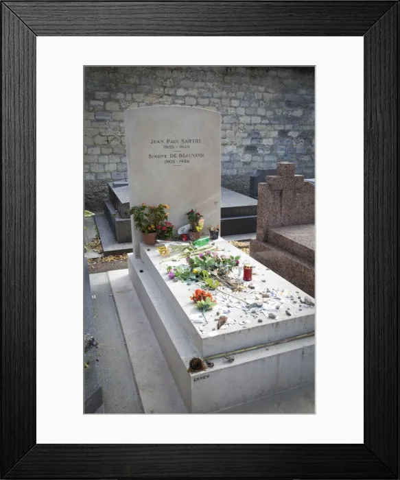 Framed Print : Jean Paul Sartre grave, Montparnasse Cemetery, Paris, France