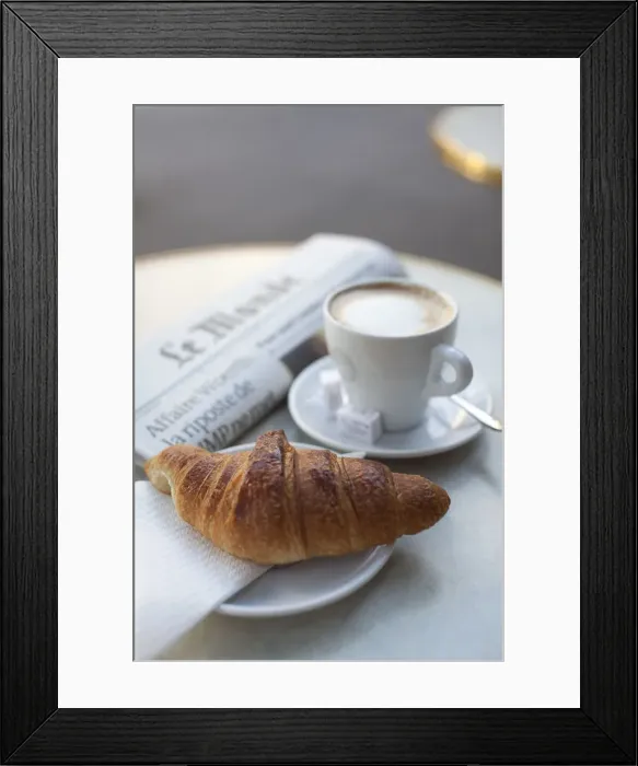 Framed Print : Croissant and coffee in a cafe, Paris, France Framed Print : Croissant and coffee in a cafe, Paris, France
