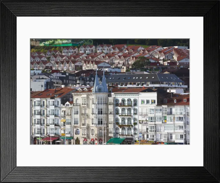 Framed Print : Spain, Cantabria Region, Cantabria Province, Castro-Urdiales, view of town and harbor Framed Print : Spain, Cantabria Region, Cantabria Province, Castro-Urdiales, view of town and harbor
