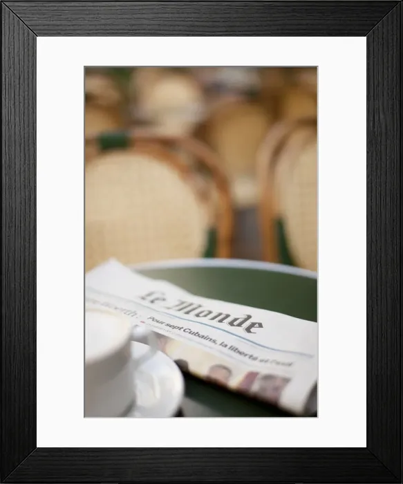 Framed Print : Coffee and newspaper in a cafe, Paris, France