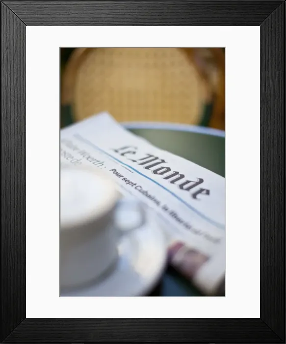 Framed Print : Coffee and newspaper in a cafe, Paris, France