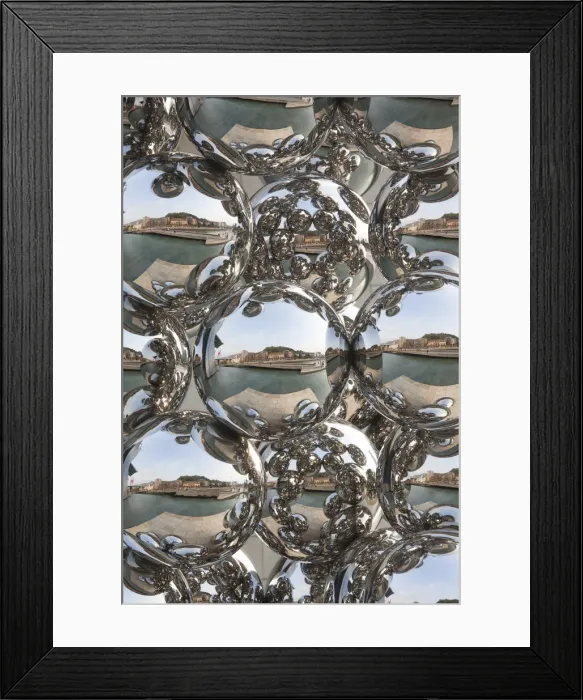 Framed Print : Spain, Basque Country Region, Vizcaya Province, Bilbao, city reflection in chrome spheres Framed Print : Spain, Basque Country Region, Vizcaya Province, Bilbao, city reflection in chrome spheres
