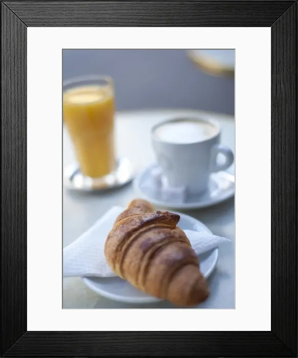Framed Print : Croissant and coffee in a cafe, Paris, France