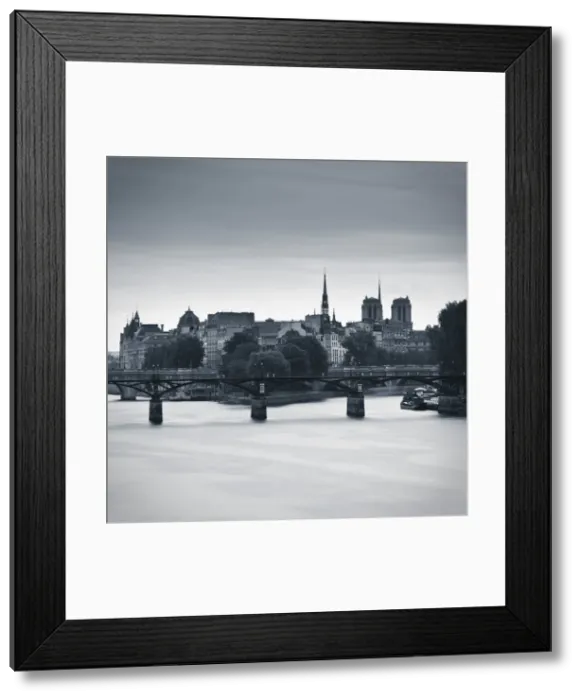 Framed Print : Pont des Arts, Notre Dame Cathedral and River Seine, Paris, France