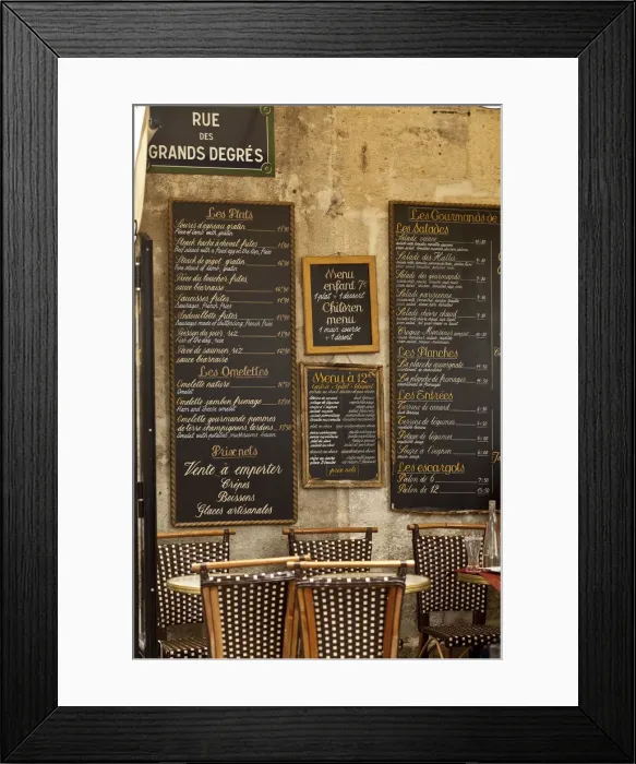 Framed Print : Cafe signage, Rive Gauche, Paris, France