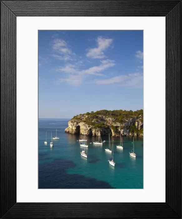 Framed Print : Elevated view over Cala Macarelleta Bay, Menorca, Balearic Islands, Spain Framed Print : Elevated view over Cala Macarelleta Bay, Menorca, Balearic Islands, Spain