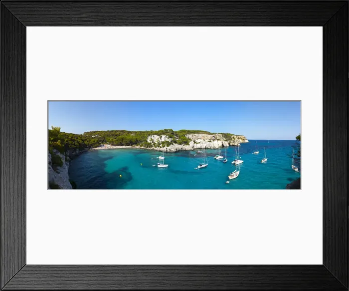 Framed Print : Elevated view over the idyllic bay / beach of Cala Macarelleta, Menorca, Balearic Islands Framed Print : Elevated view over the idyllic bay / beach of Cala Macarelleta, Menorca, Balearic Islands