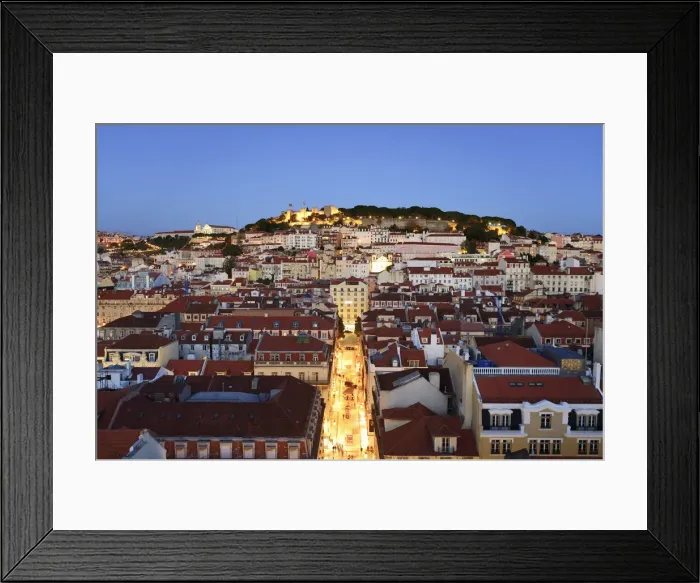 Framed Print : The historic centre (Baixa) and Sao Jorge castle at twilight. Lisbon, Portugal Framed Print : The historic centre (Baixa) and Sao Jorge castle at twilight. Lisbon, Portugal