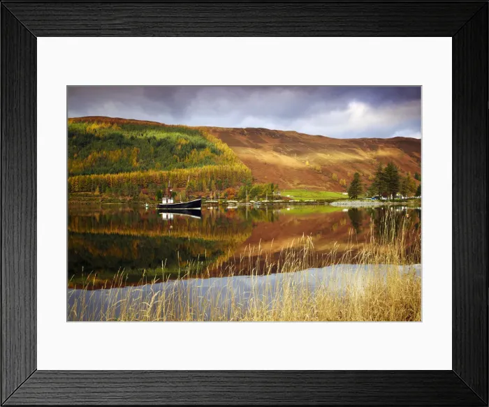 Framed Print : Boat Reflections in Loch Lochy, Highland Region, Scotland