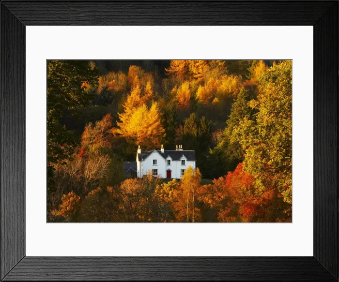 Framed Print : House in Autumn Woodland, Tayside Region, Perthshire, Scotland Framed Print : House in Autumn Woodland, Tayside Region, Perthshire, Scotland