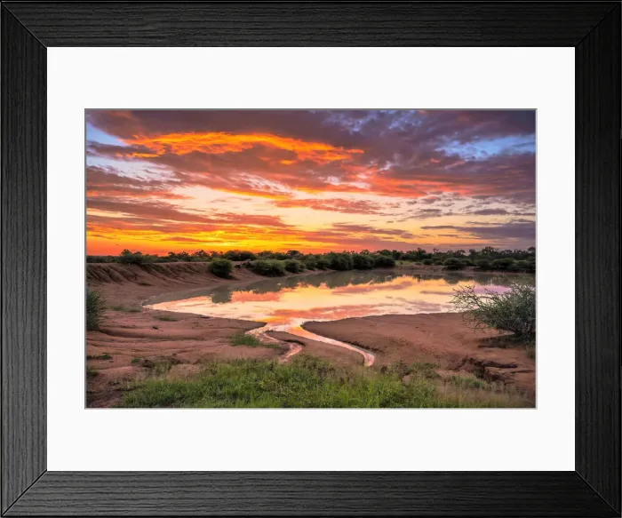 Framed Print : Africa, South Africa, African, Limpopo province, water hole at sunset