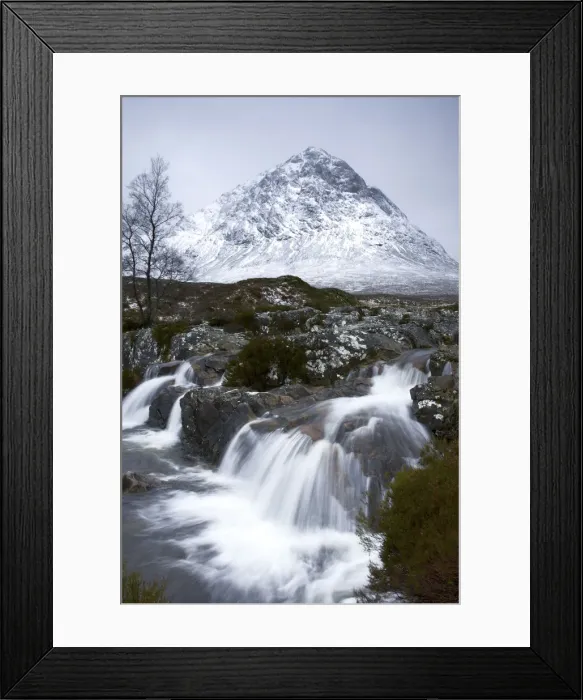 Framed Print : Coupall Falls and Buachaille Etive Mor in winter, Glencoe, Scotland, UK Framed Print : Coupall Falls and Buachaille Etive Mor in winter, Glencoe, Scotland, UK